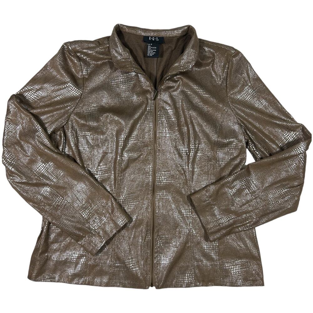 RQT Metallic Embossed Zip Jacket Womens Small Bronze Silver Shiny Faux Snakeskin
